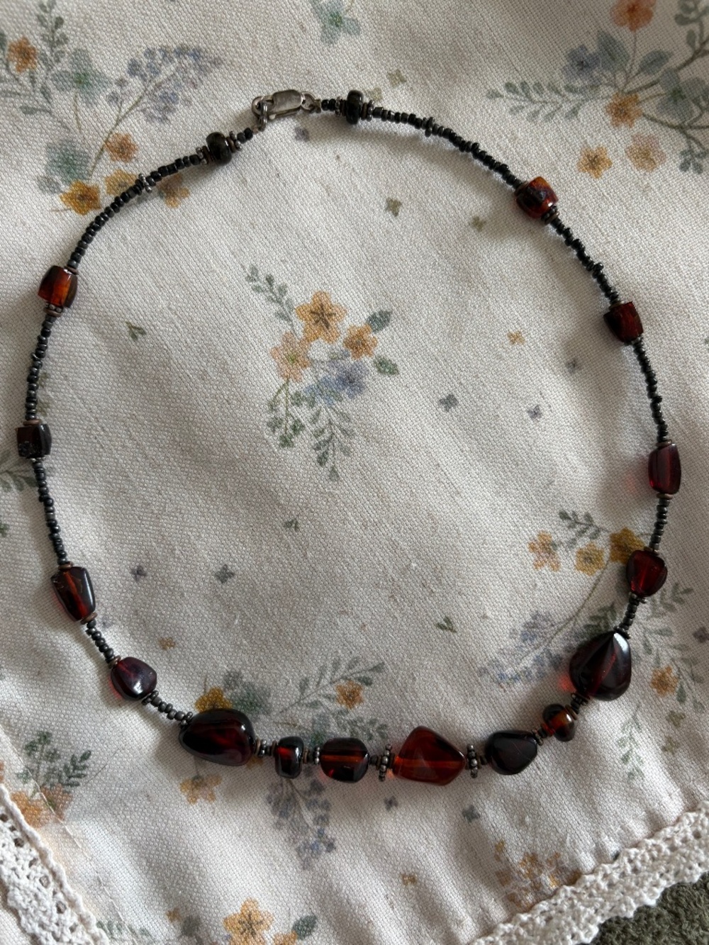 EUC Handmade Vintage-Inspired Women’s Cherry Amber Beaded Necklace 16 in. Chain